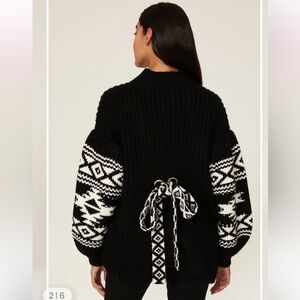 Sachin + Babi Black Sweater with White Patterned Sleeves